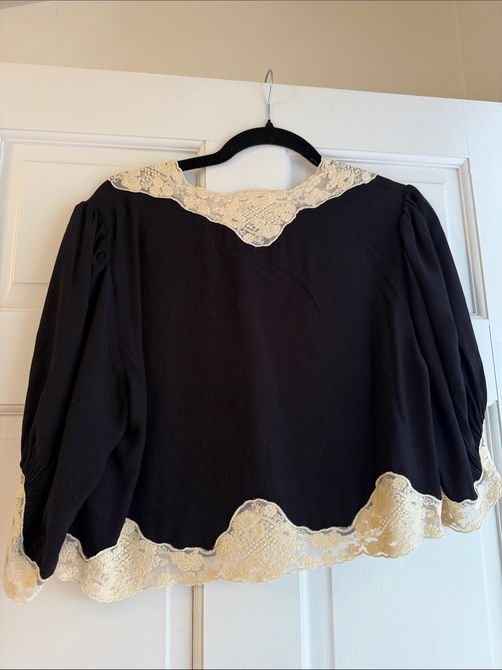 RIXO Black Blouse with Cream Lace Trim - Picture 2 of 2
